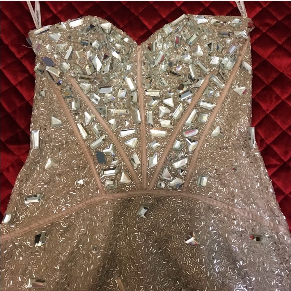 Sherri Hill Gold Sequin Spaghetti Strap Mini Dress - Picture 2 of 5